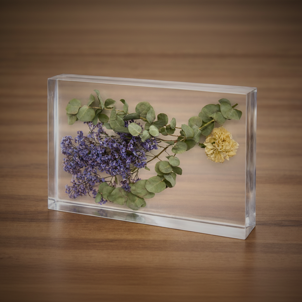 New! Big Rectangle in Epoxy Resin 20 x 30 cm with your own flowers